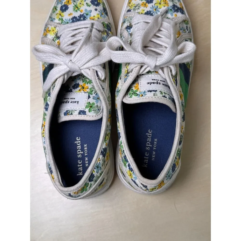 Kate Spade New York Izzy Canvas Floral Lace Up Sneakers Womens 5B Preppy Cottage